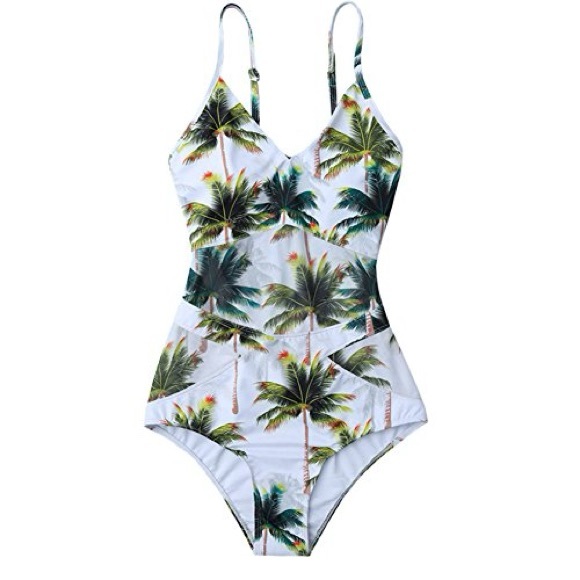 Riversong Other - Riversong Backless One Piece Coconut Tropical Palm Tree Swimsuit White SZ XL